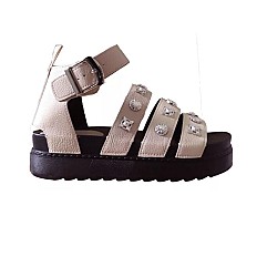 Sandale Gladiateur Cloutée à Plateforme - Beige