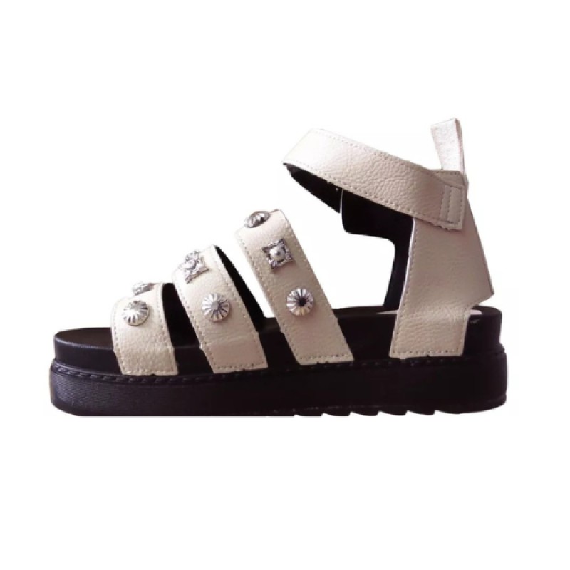 Sandale Gladiateur Cloutée à Plateforme - Beige