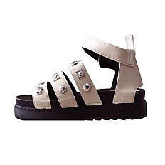 Sandale Gladiateur Cloutée à Plateforme - Beige