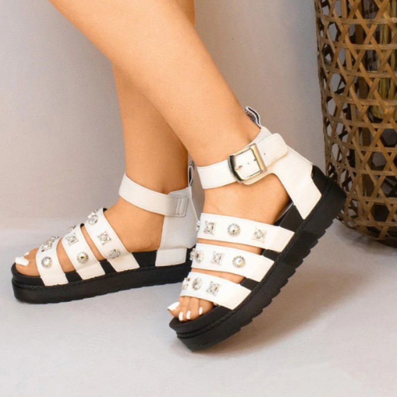 Sandale Gladiateur Cloutée à Plateforme - Blanc