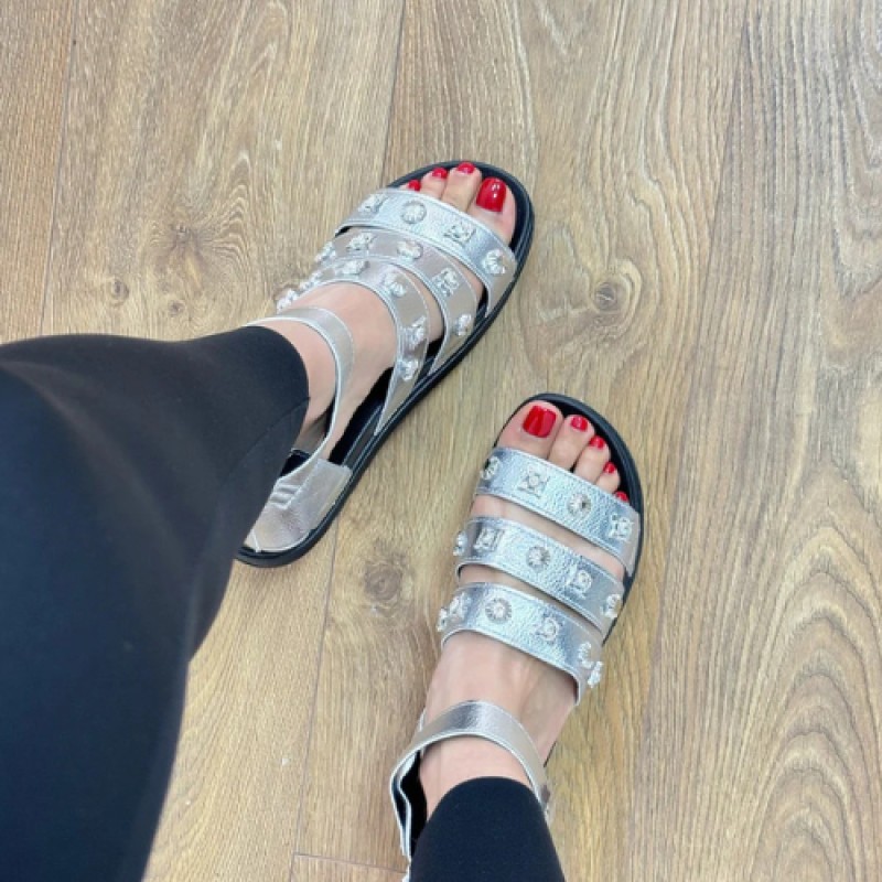 Sandale Gladiateur Cloutée à Plateforme - Gris