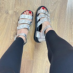 Sandale Gladiateur Cloutée à Plateforme - Gris