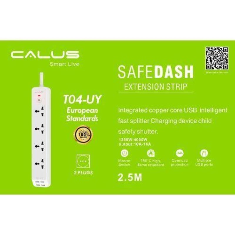 Calus Rallonge T04-Y – Multiprise 4 Prises + 4 Ports USB avec Régulateur de Tension